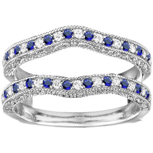 Vintage .26ct Genuine Sapphire And Diamond Contour Ring Guard